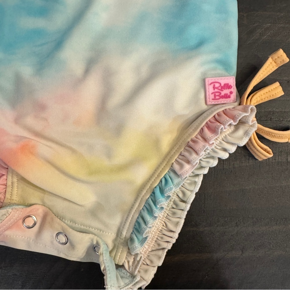 RuffleButts Baby Girl Rash Guard Swimsuit UPF 50+ Rainbow Tie Dye 18-24M - Picture 5 of 6